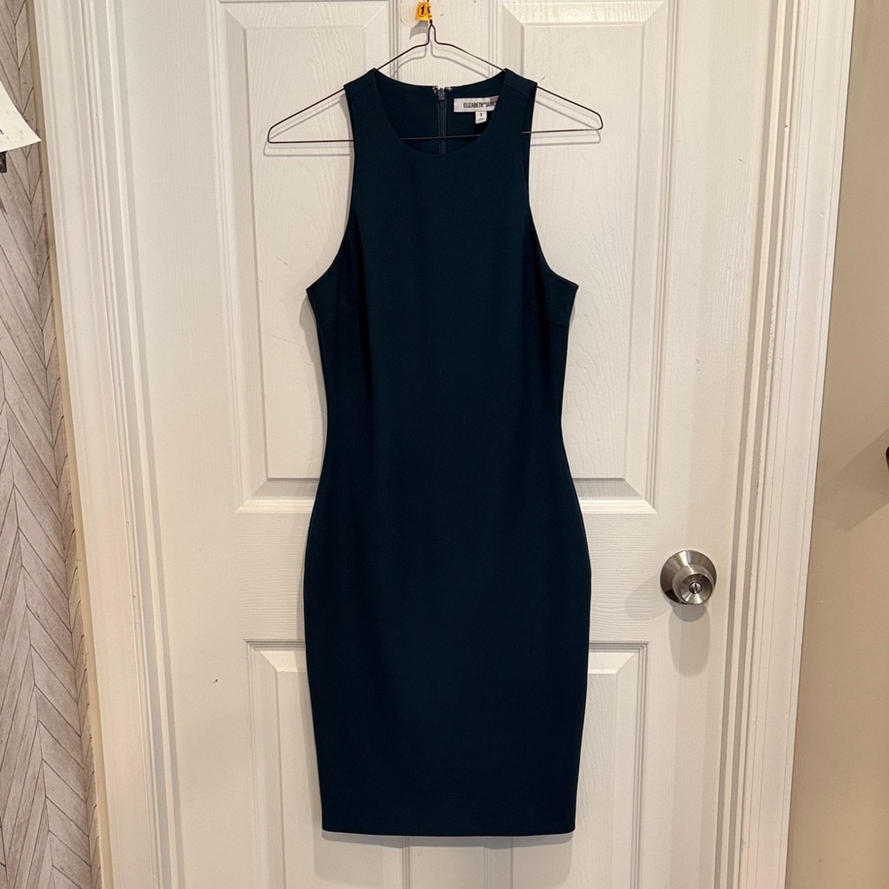 Elizabeth and James Midnight Teal Blue Midi Fitted Dress